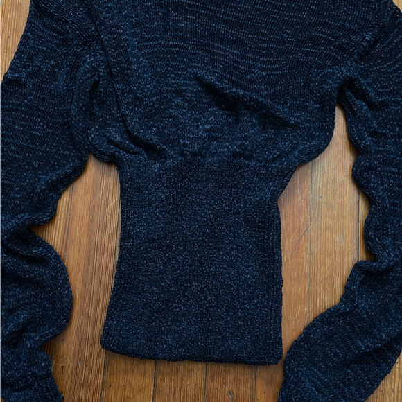 Paloma Wool Mosto Sweater in Navy Blue Knit Net Mesh Layer Smocked Bottom Slinky - Picture 8 of 11